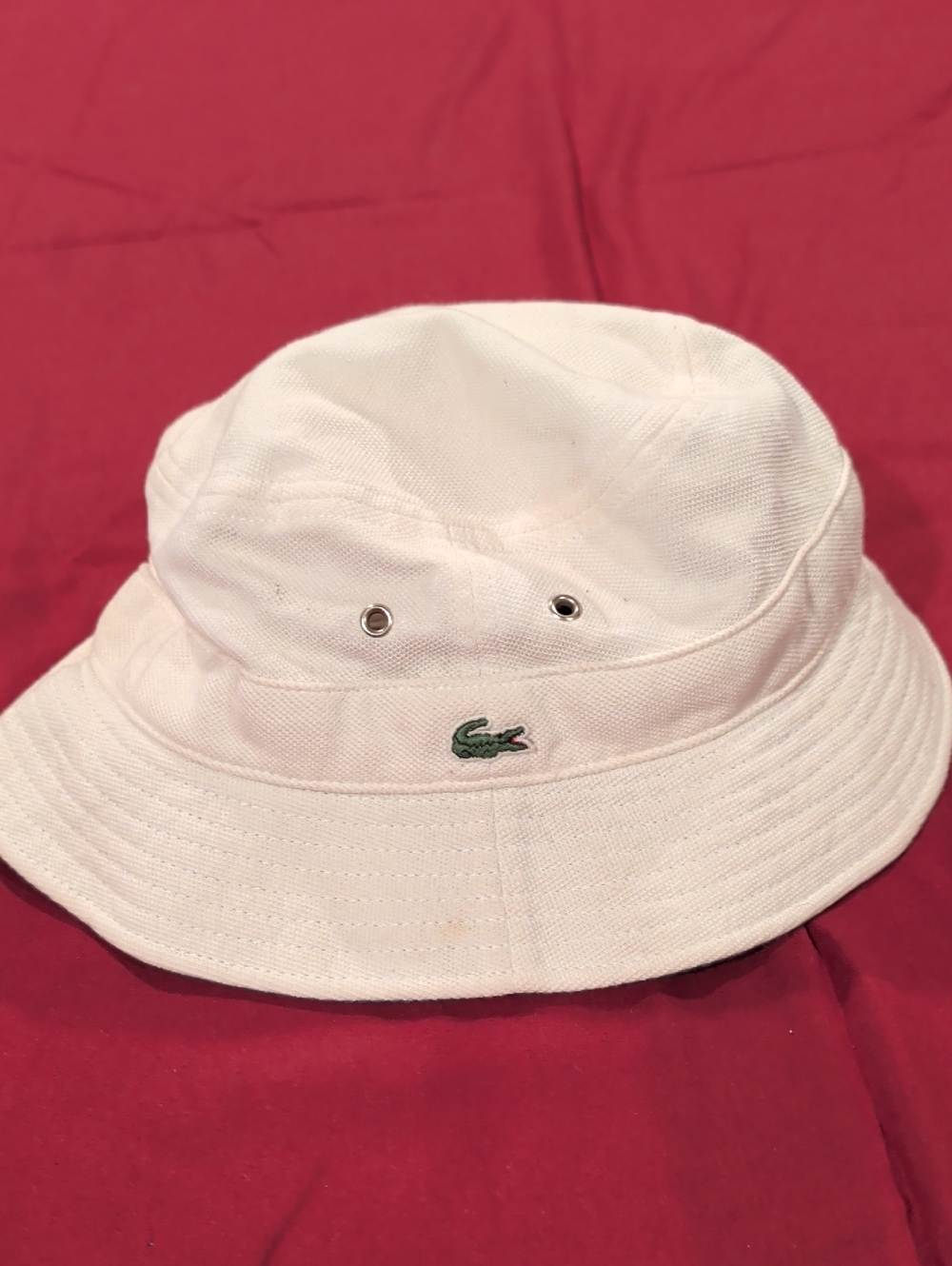 Lacoste Kids Cream Bucket Hat with Green Crocodile Logo